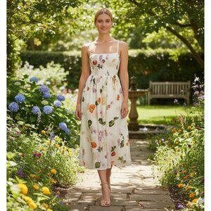 Verandah Smocked Floral Midi Dress XS NEW